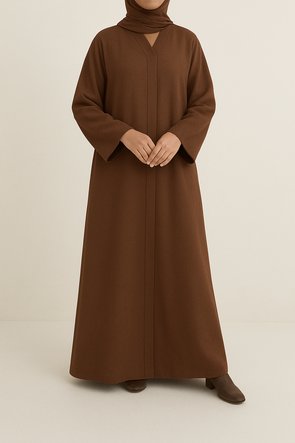 Minimalist Open Abaya – Brown
