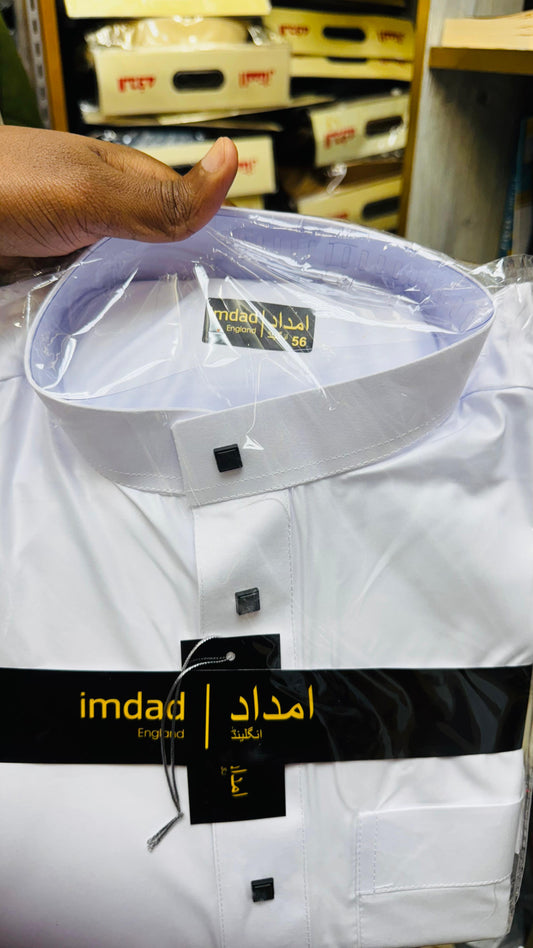 Imdad Premium White Thobe – Classic Collar with Black Cufflinks