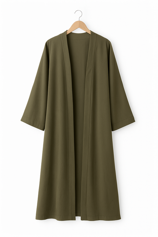 Minimalist Open Abaya – Olive Green