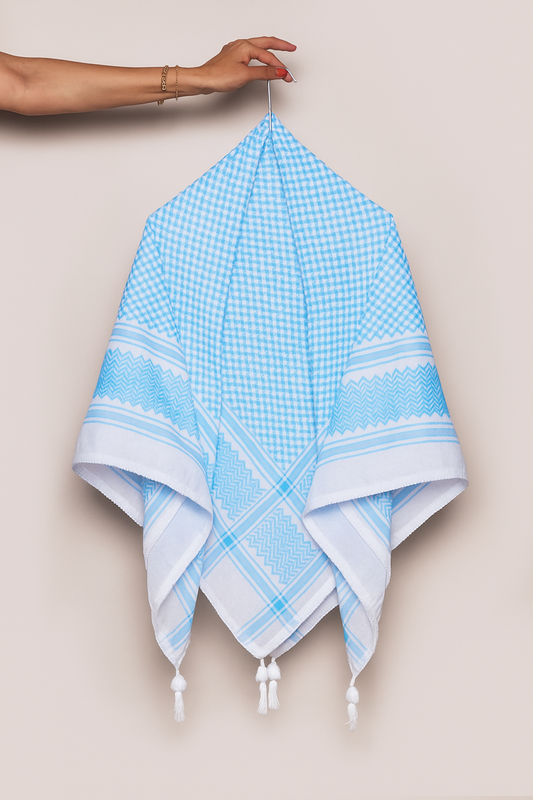 Light Blue Traditional Keffiyeh – Soft Cotton Scarf